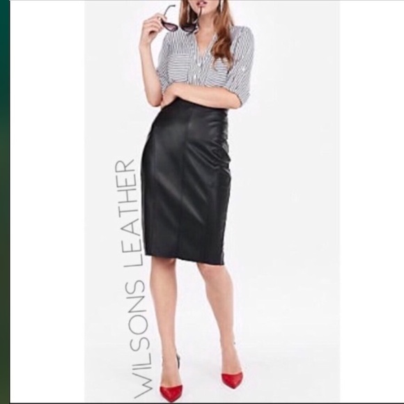 WILSON LEATHER SKIRT PELLE STUDIO BODYCON BLACK LEATHER SKIRT MIDI SKIRT 4 VTG - Picture 9 of 14